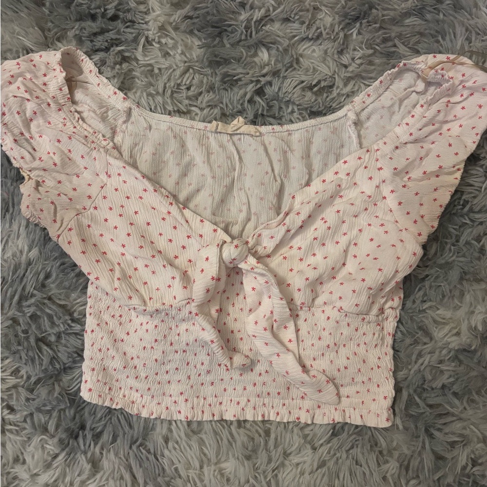 White and Pink Floral Women's Top